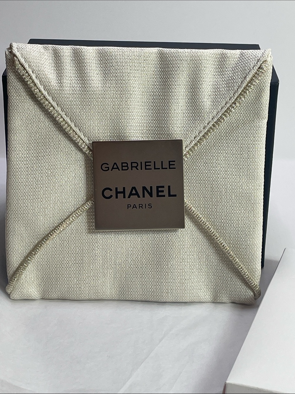 CHANEL Cream Gabrielle Fabric Pouch with Metal Plaque - Picture 2 of 9